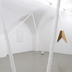 Neue Galerie Graz, Studio, 2008, left: Untitled (Moderne),110x90x5cm, wood, metal, 2008, Untitled (Explorer),112x80x5cm, wood, metal, 2008, Photo: Nici Lackner